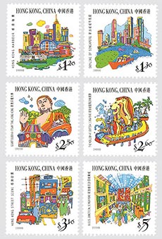 中國香港 ─ 新加坡聯合發行‧旅遊業-郵票(1套6枚)