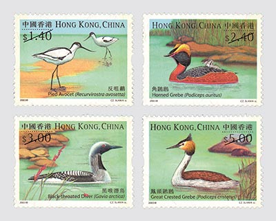 中國香港 - 瑞典聯合發行:水鳥-郵票(1套4枚)